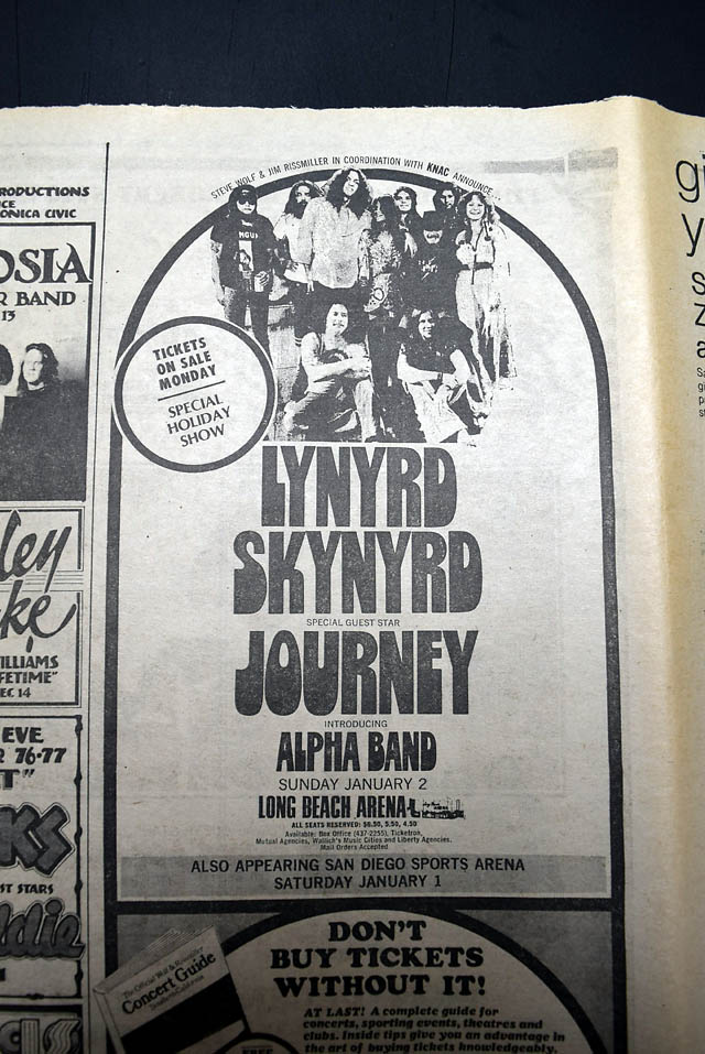 1976 "Lynyrd Skynyrd" w/ "Journey" live concert advertisement...