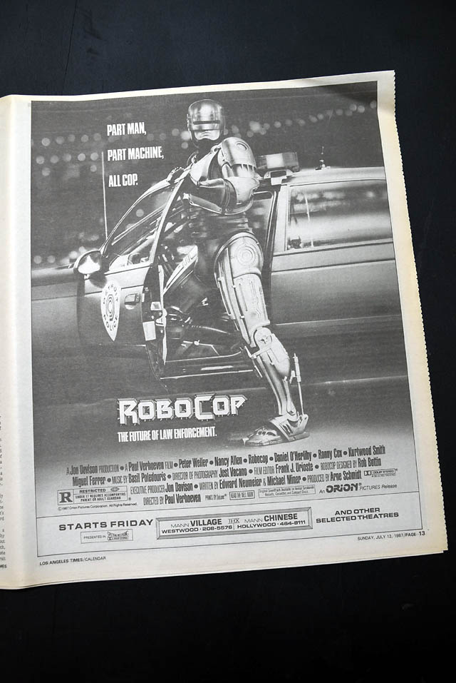 1985 opening day premiere of "Robocop" film advertisement...