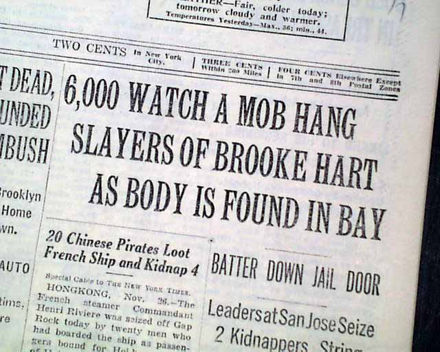 San Jose, California lynchings... Brooke Hart... - RareNewspapers.com