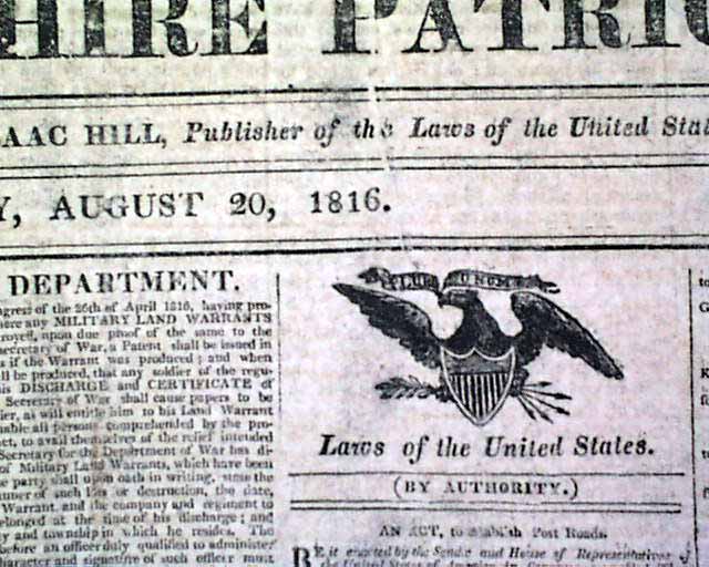 Six Acts of Congress, each signed by President James Madison...