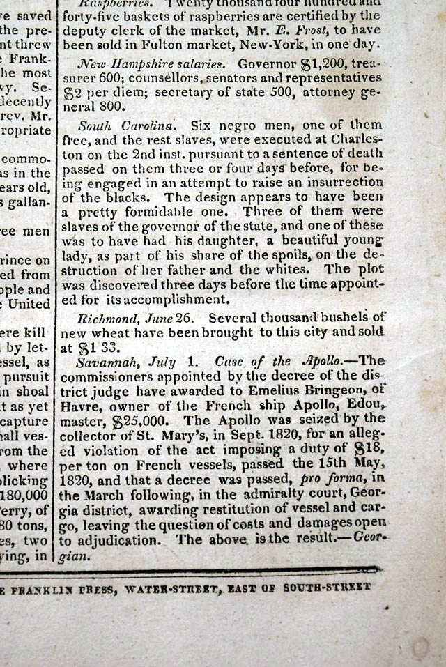 The Denmark Vesey slave revolt... Would one day fuel Frederick Douglass' battle-cry for freedom...