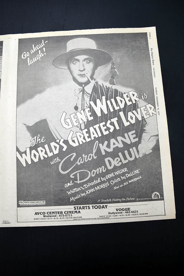 1977 opening day "The World's Greatest Lover" film advertisement...