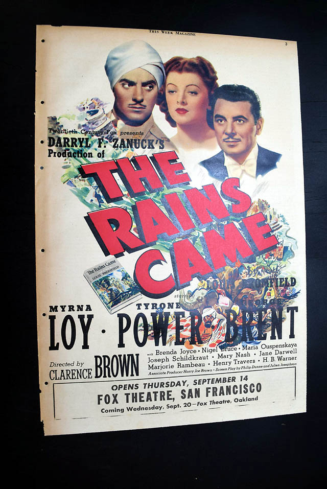 1939 "The Rains Came" film premiere advertisement...
