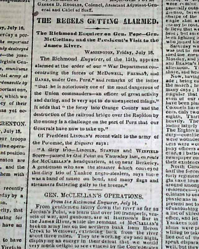 1862 Ashland VA Civil War Newwspaper.... - RareNewspapers.com