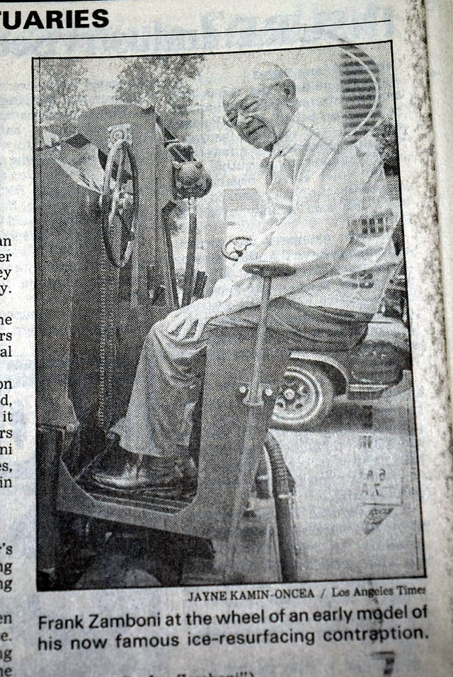 Frank Zamboni death... Ice rink machine inventor...