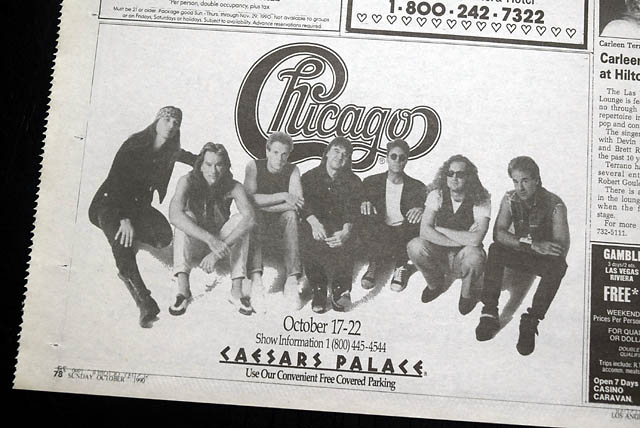 1990 "Chicago" live Las Vegas concert advertisement...