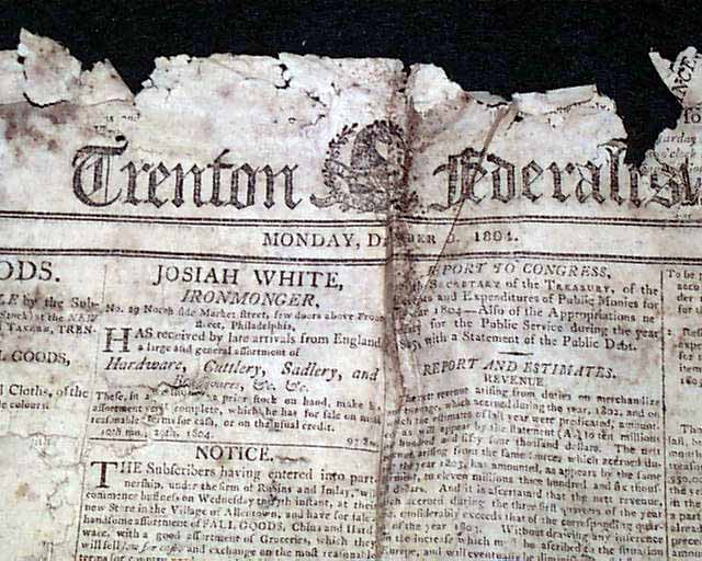Very early Trenton, New Jersey, newspaper...