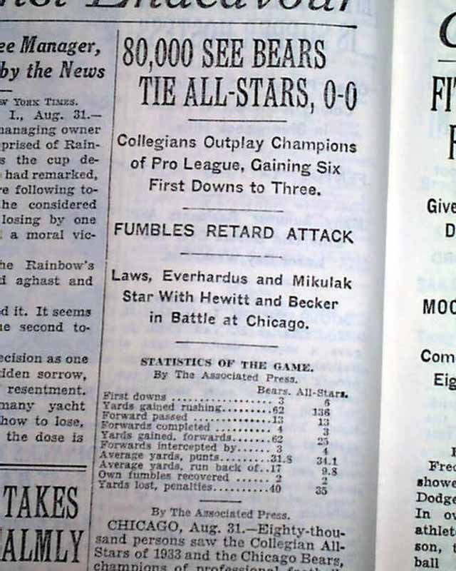 1st College Football All-Star Game In 1934 