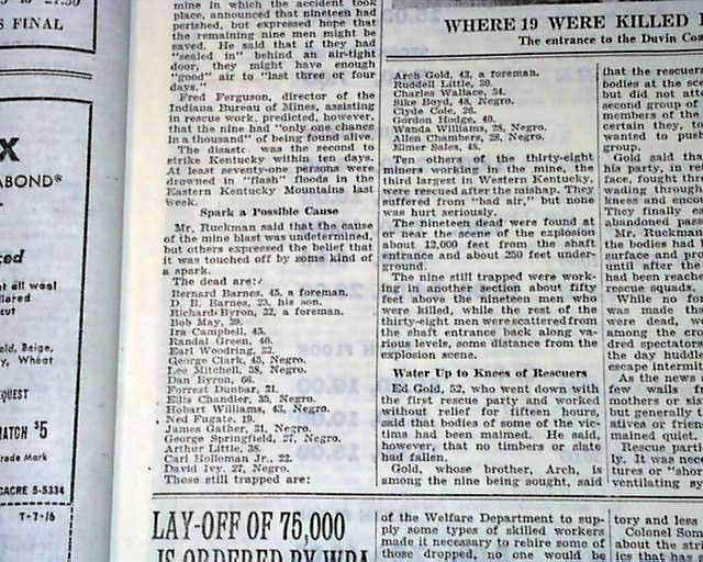 1939 Providence, Kentucky mine disaster....