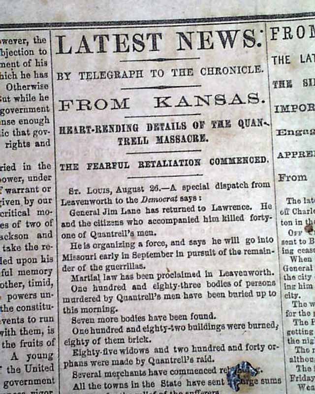 1863 Quantrill's raid on Lawrence KS....