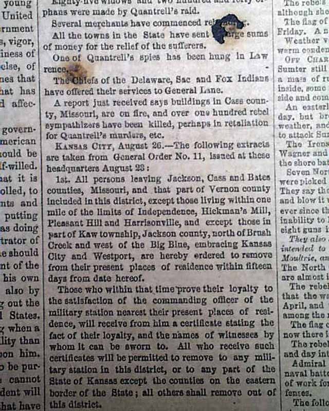1863 Quantrill's raid on Lawrence KS....