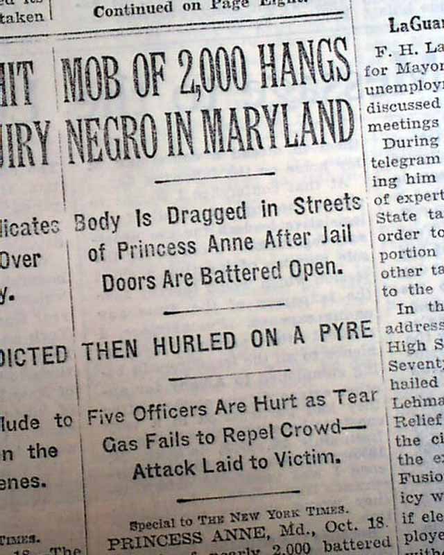 Princess Anne, Maryland Negro lynching...