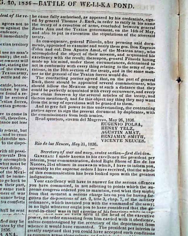 Treaty of Velasco which ended the Texas War with Mexico ...