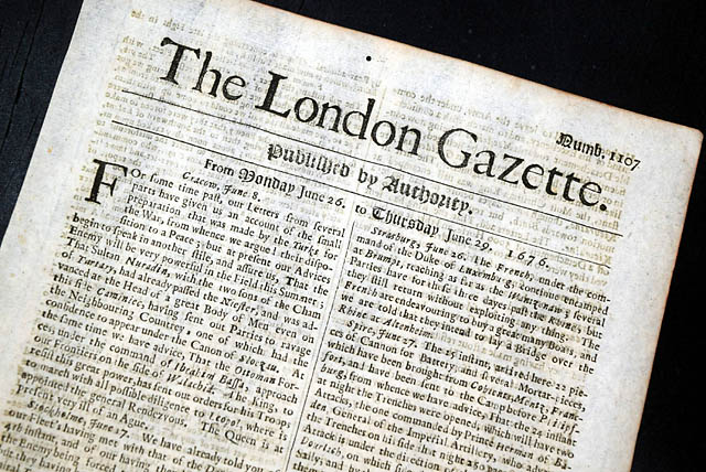 Genuine London Gazette newspaper from 1676...
