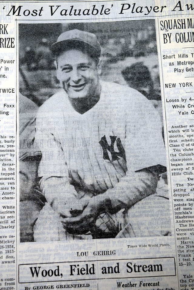 Lou Gehrig wins 1935 MVP... New York Yankees...