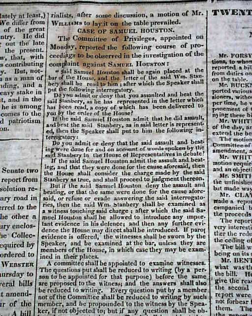 Trial on Sam Houston beating Wm. Stanbery... - RareNewspapers.com