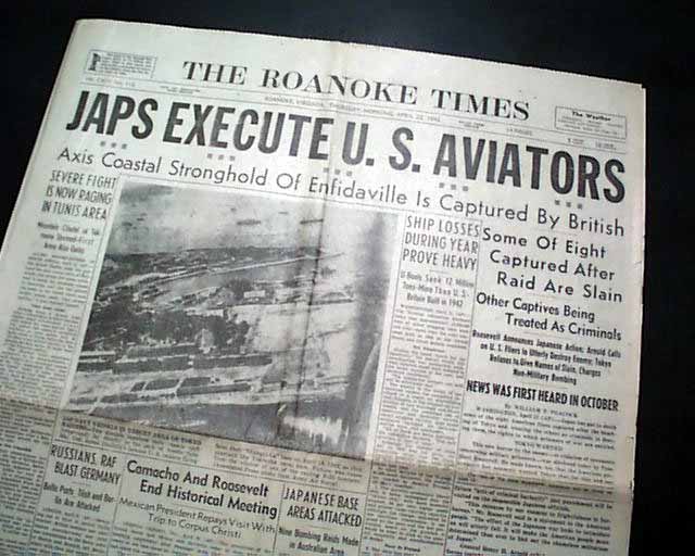 Executions Of Three Of The Jimmy Doolittle Raid Over Tokyo Rarenewspapers Com