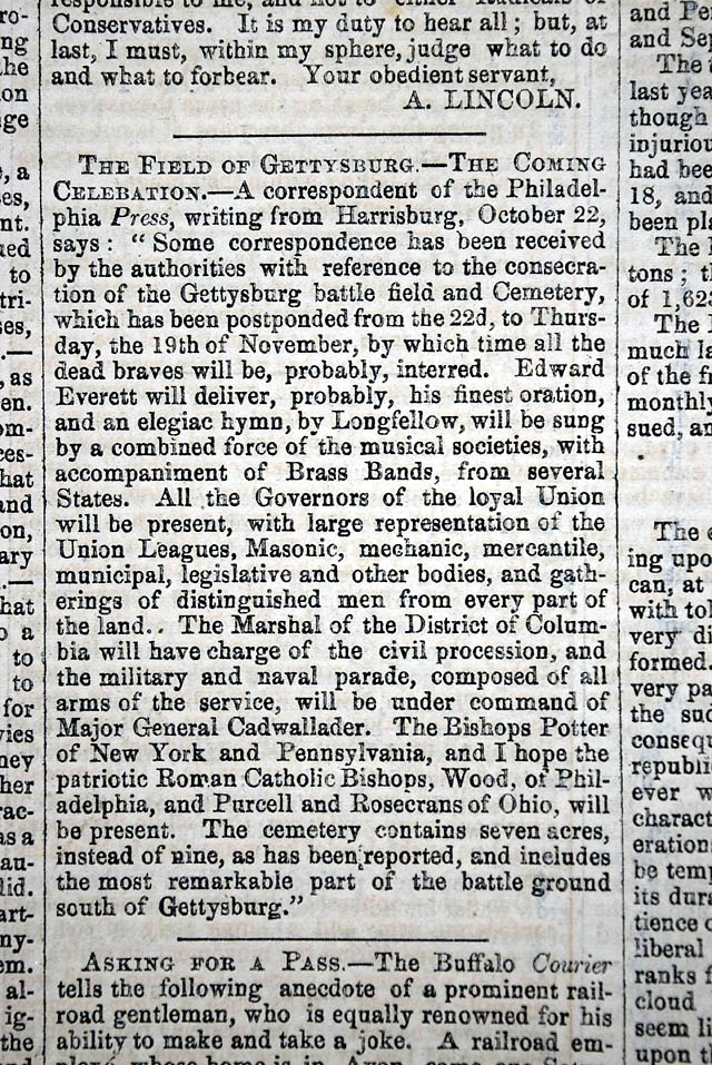 Planning for the Gettysburg dedication, with no mention of Lincoln...