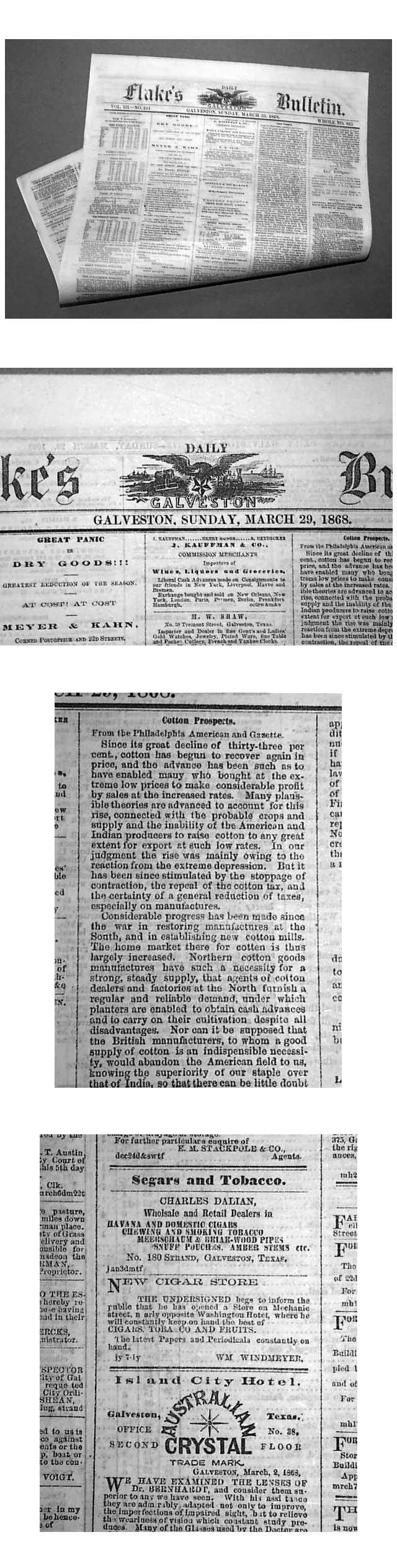 1868 Galveston, TX Newspaper; Lone Star State!